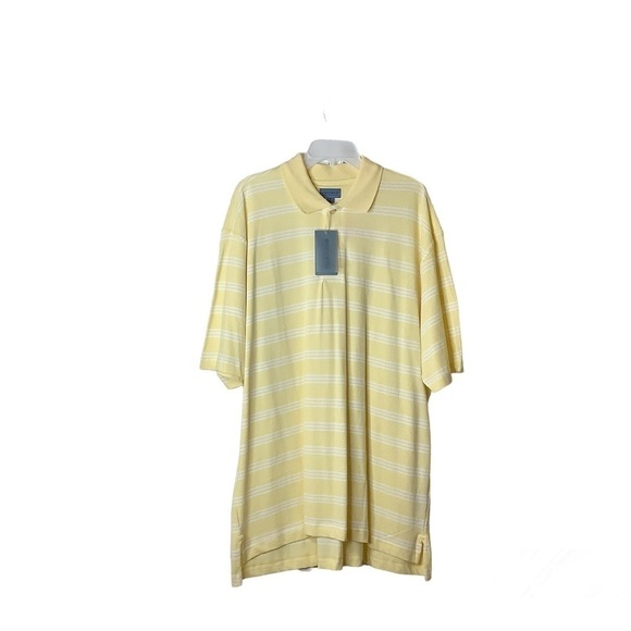 Dockers Tour Mens Polo Shirt Size XL 100% Cotton Yellow White Stripe Golf Sports - Picture 1 of 7